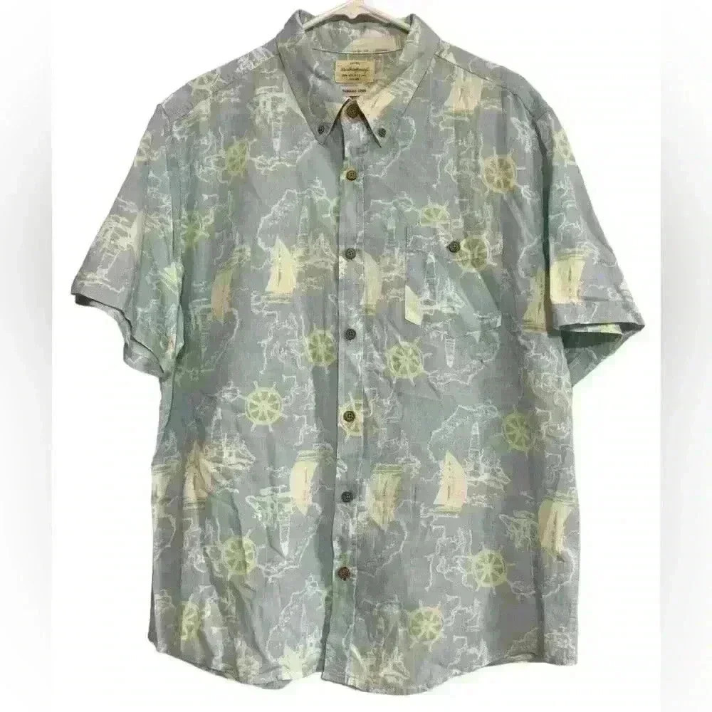 Weatherproof Vintage washable linen men’s button-down nautical shirt. Size XL.